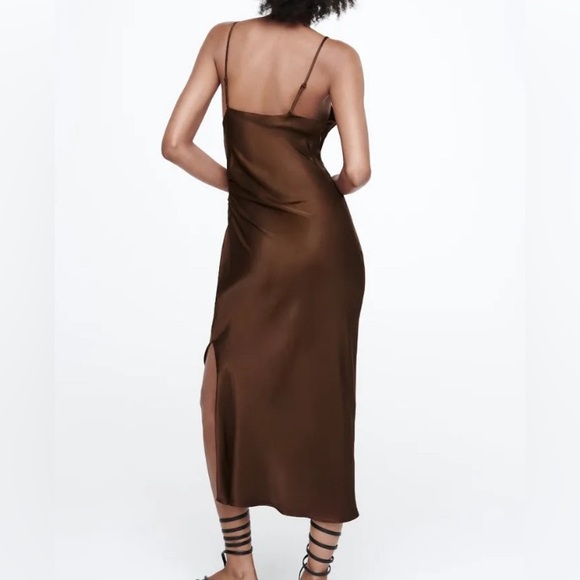 Zara Women’s Satin Effect V Neck Strappy Midi Dress - Size XL - Picture 3 of 13